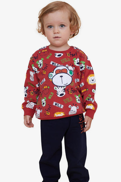 Boy's Tracksuit Set in Tile with Monkey Embroidery (Age 1-4)