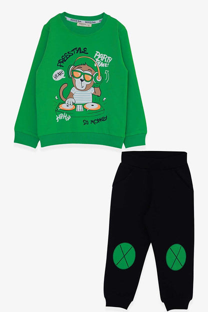 Boy's Tracksuit Set DJ Monkey Printed Green (Age 1.5-5)