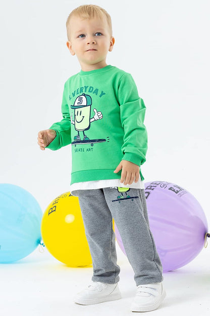 Boy's Tracksuit Set Printed Green (Age 1-3)