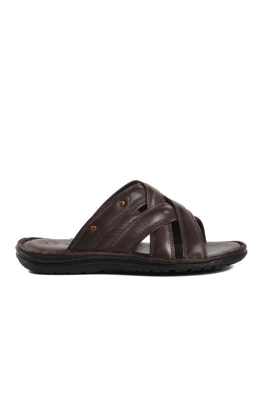 B15.152 Brown Inside and Outside Genuine Leather Men's Slippers