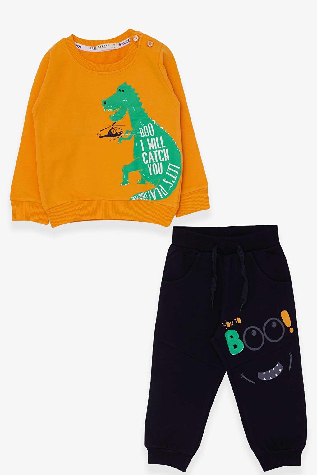 Boy's Tracksuit Set Dinosaur Printed Mustard Yellow (Age 1.5-3)