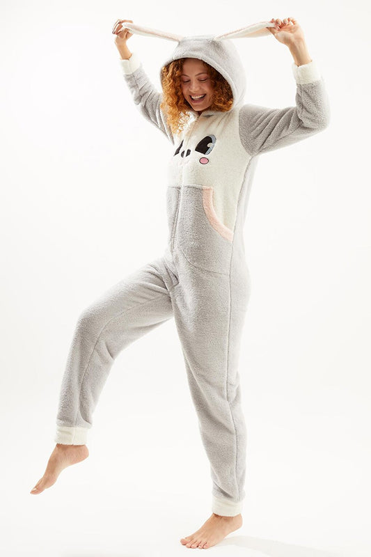 Women's Gray Cute Rabbit Welsoft Jumpsuit