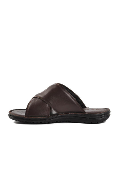 B15.152 Brown Inside and Outside Genuine Leather Men's Slippers