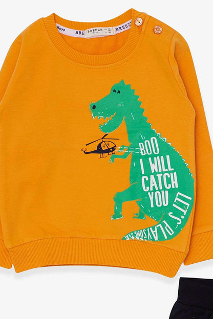 Boy's Tracksuit Set Dinosaur Printed Mustard Yellow (Age 1.5-3)