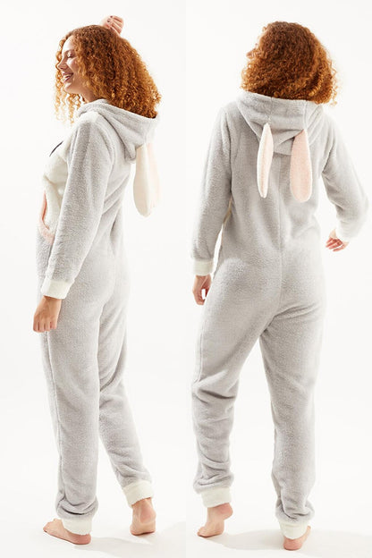 Women's Gray Cute Rabbit Welsoft Jumpsuit