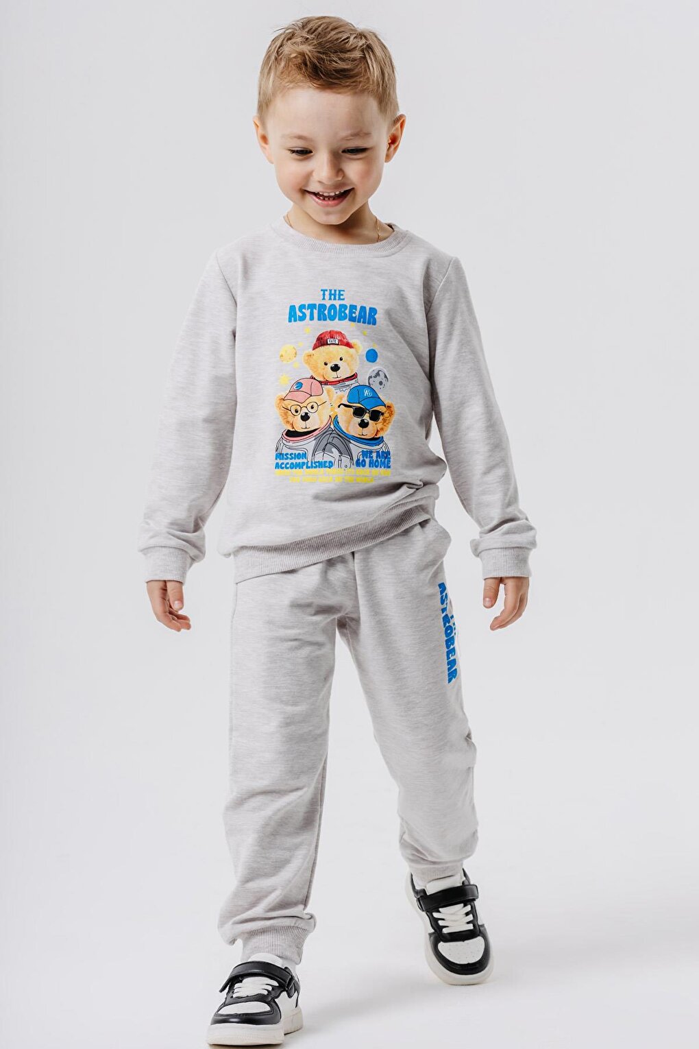 Boy's Tracksuit Set Astronaut Bears Printed Beige Melange (Age 2-5)