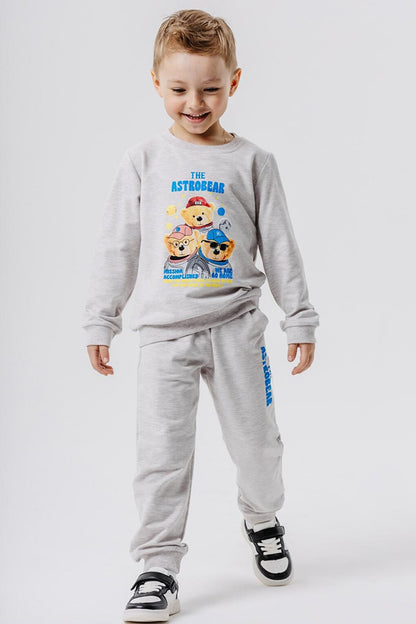 Boy's Tracksuit Set Astronaut Bears Printed Beige Melange (Age 2-5)