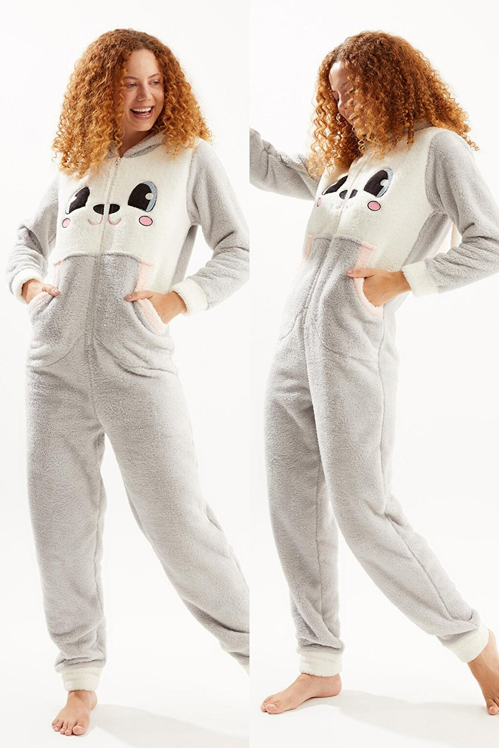 Women's Gray Cute Rabbit Welsoft Jumpsuit