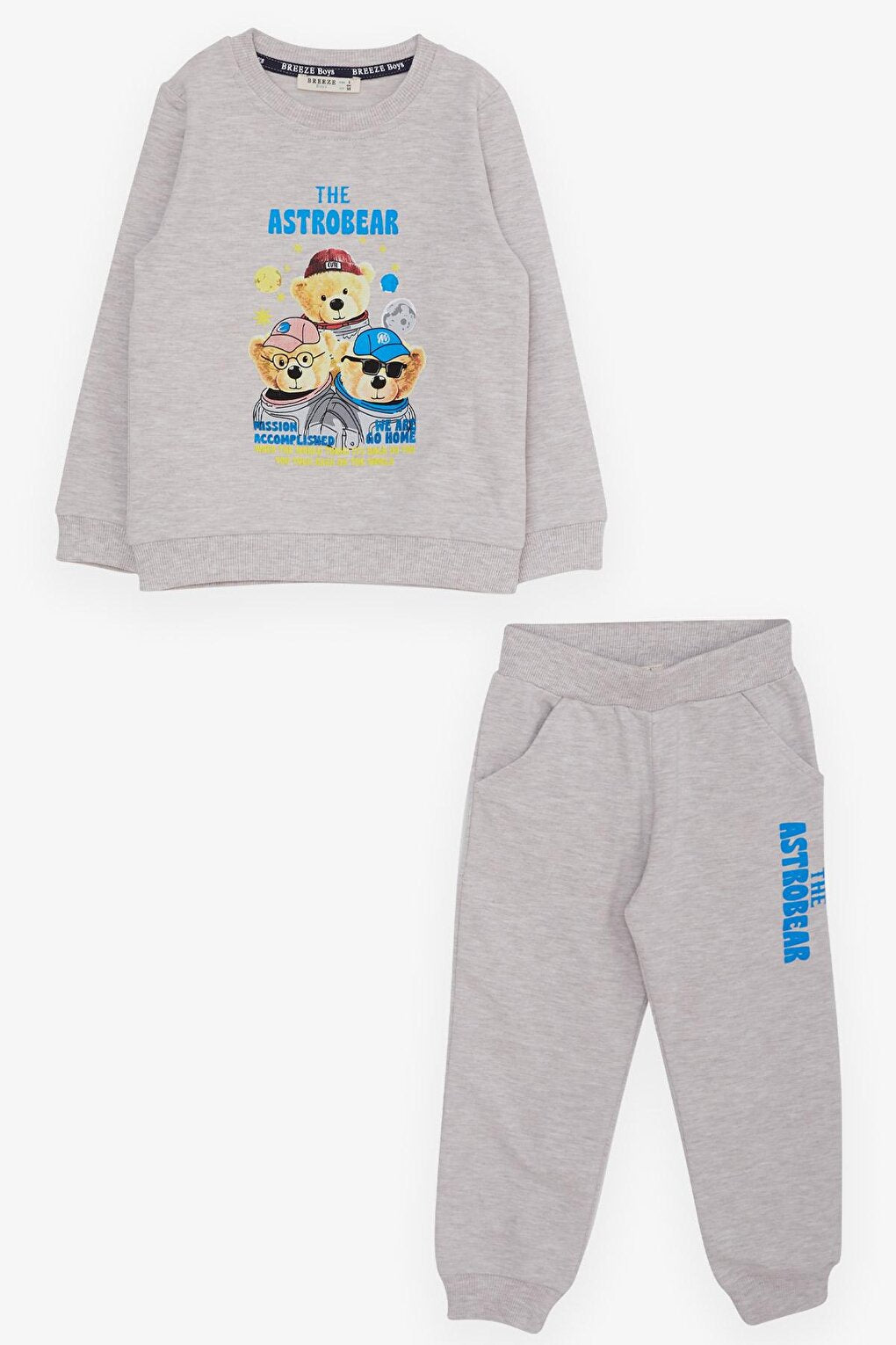 Boy's Tracksuit Set Astronaut Bears Printed Beige Melange (Age 2-5)