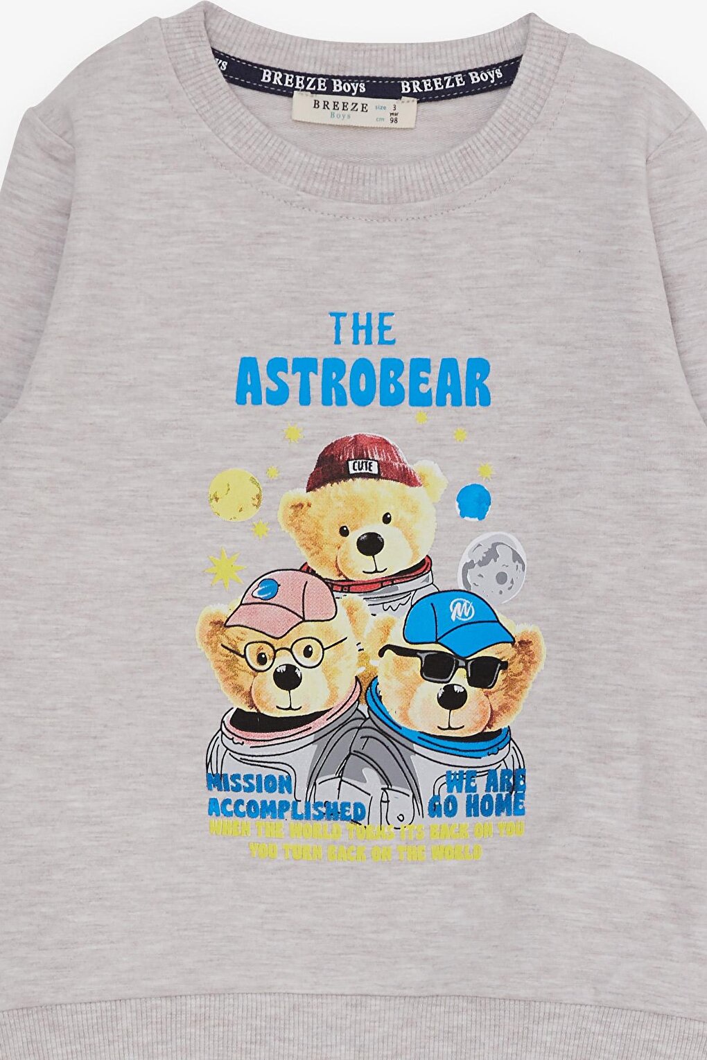 Boy's Tracksuit Set Astronaut Bears Printed Beige Melange (Age 2-5)