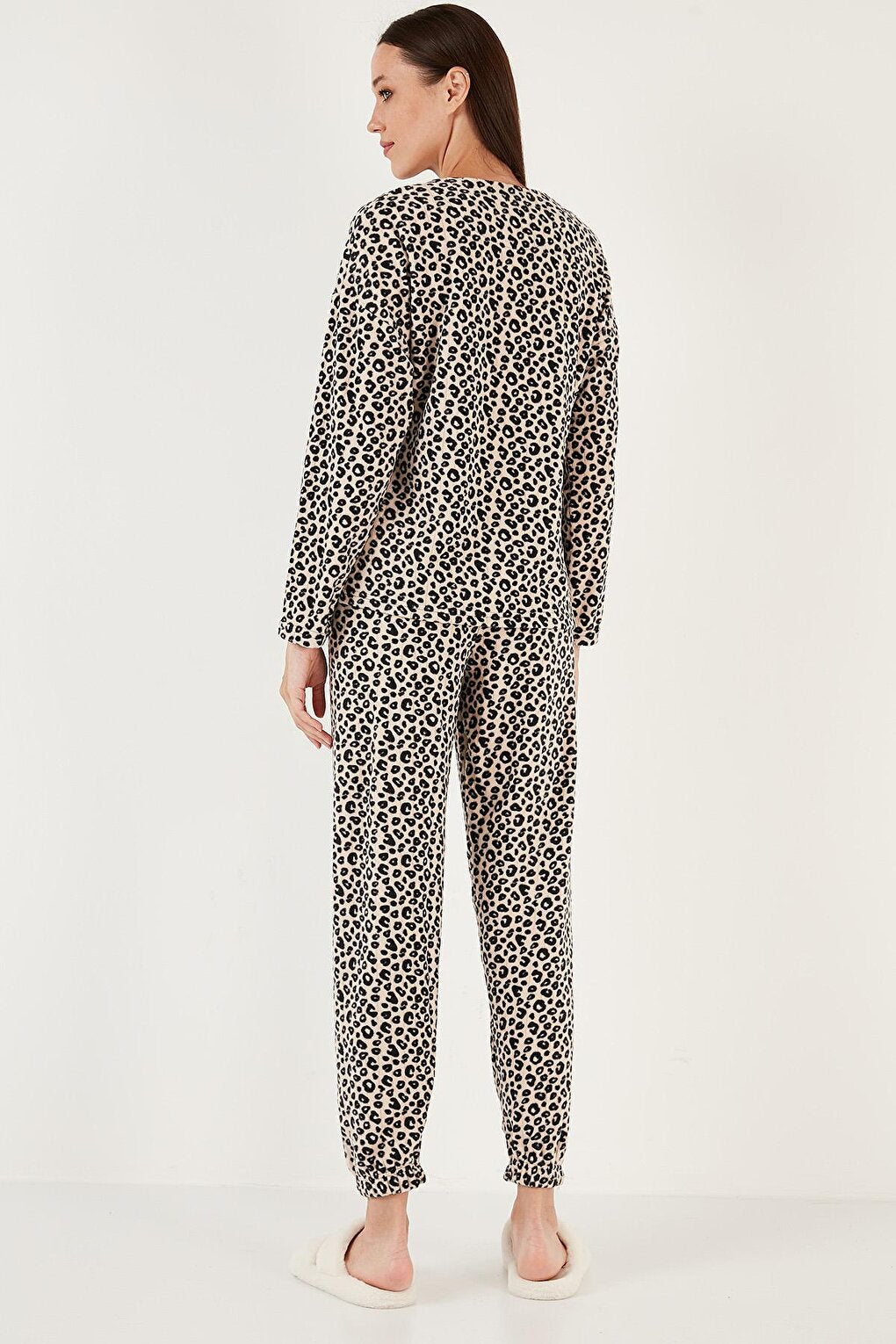 Leopard Patterned Regular Fit Crew Neck Pajama Set 6571008