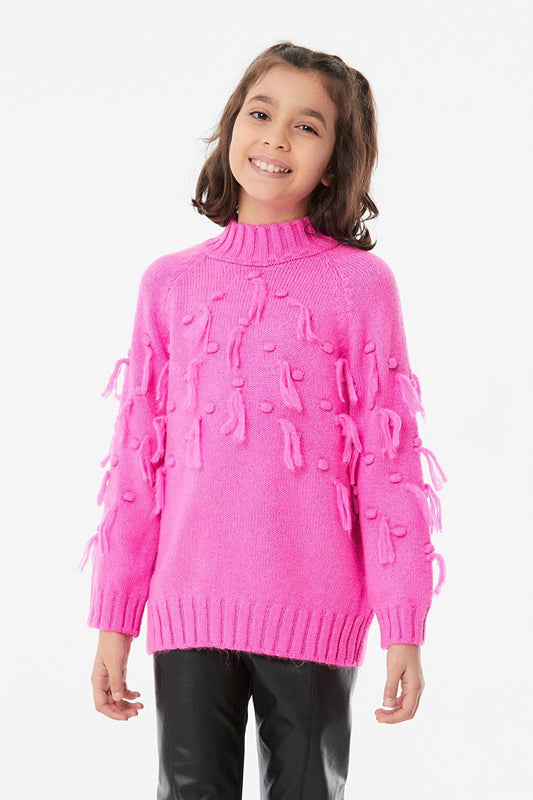 Tasseled High Collar Girls' Knitwear Sweater