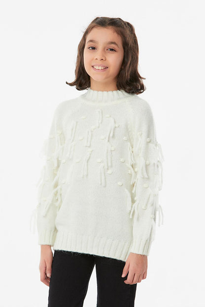 Tasseled High Collar Girls' Knitwear Sweater