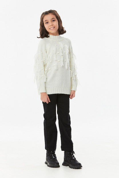 Tasseled High Collar Girls' Knitwear Sweater