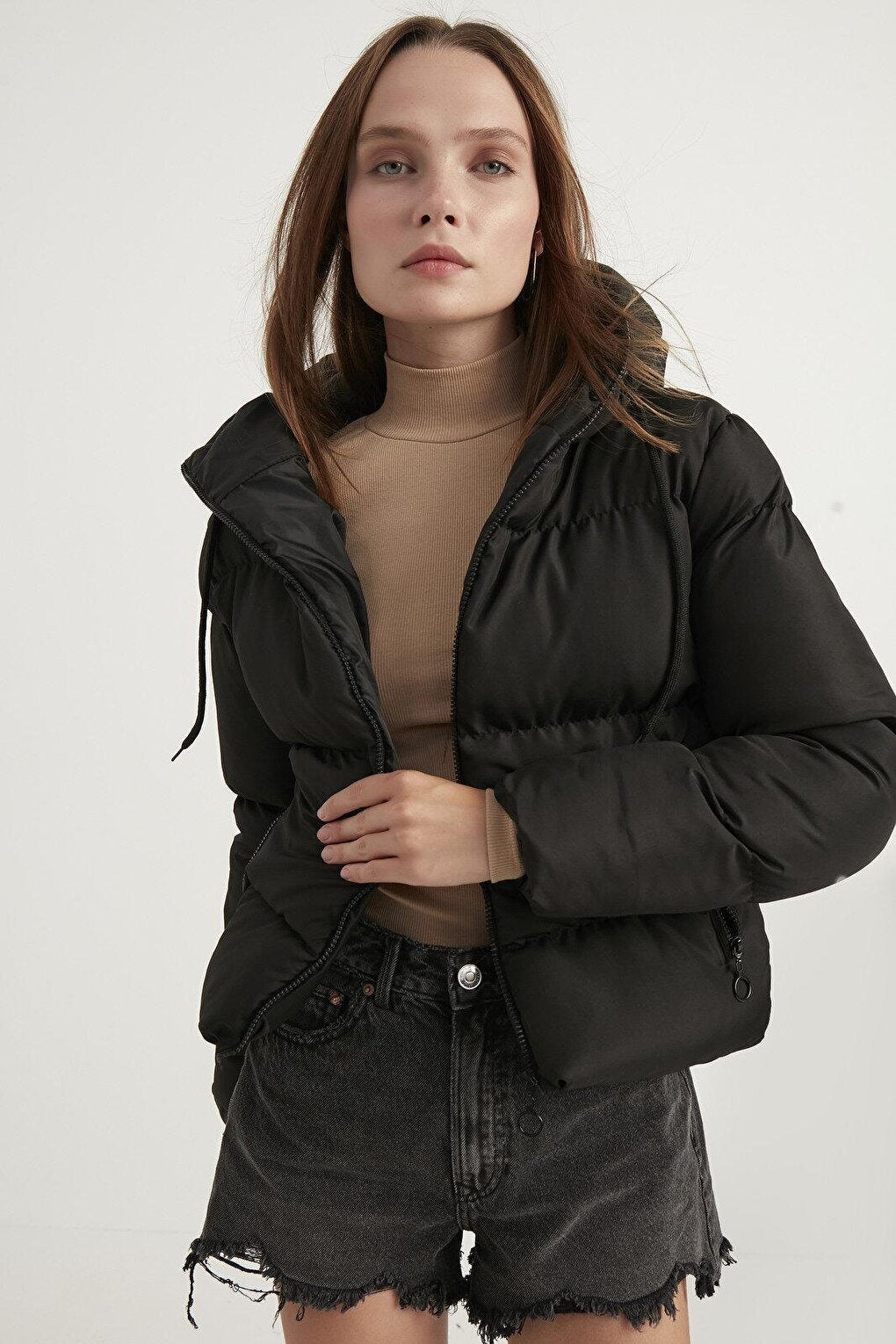 Women's Black Hooded Puffer Coat