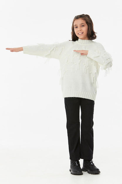 Tasseled High Collar Girls' Knitwear Sweater