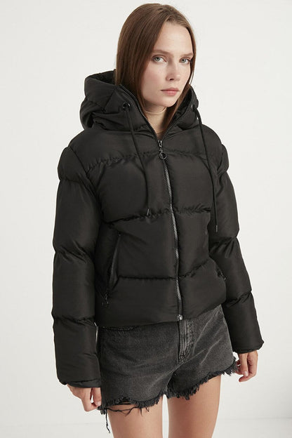 Women's Black Hooded Puffer Coat