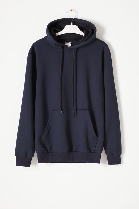 Navy Blue Kangaroo Pocket Hooded Unisex Kids Sweatshirt 16781