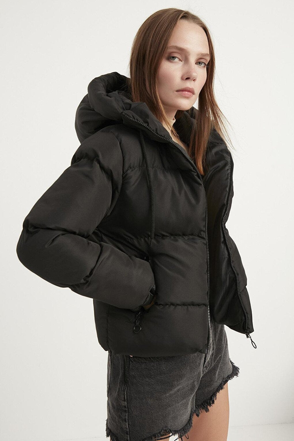 Women's Black Hooded Puffer Coat