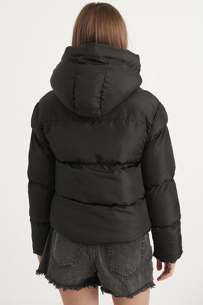 Women's Black Hooded Puffer Coat