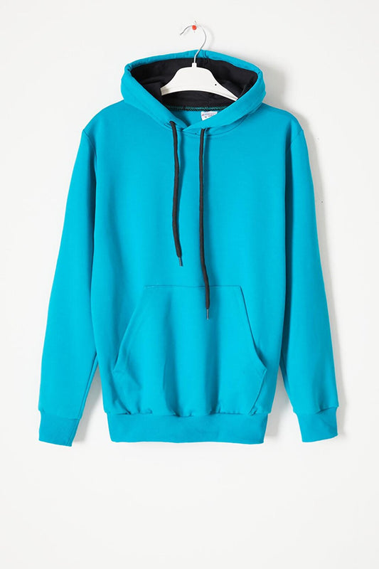 Turquoise Kangaroo Pocket Hooded Unisex Kids Sweatshirt 16785