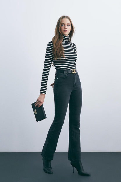 Black High Waist Flare Leg Jeans