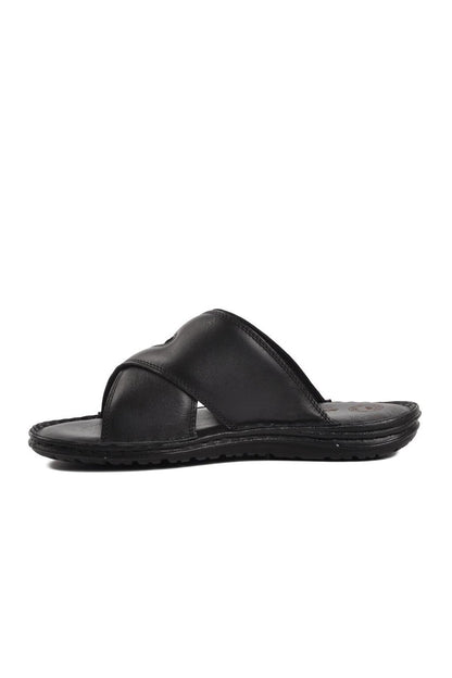 B15.152 Black Inside Out Genuine Leather Men's Slippers