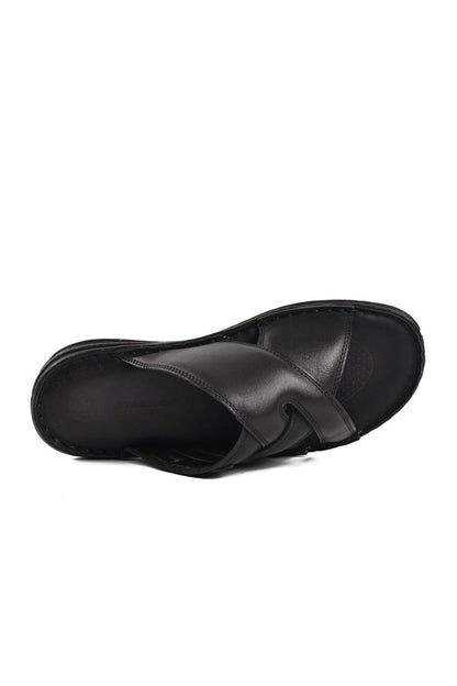 B15.152 Black Inside Out Genuine Leather Men's Slippers