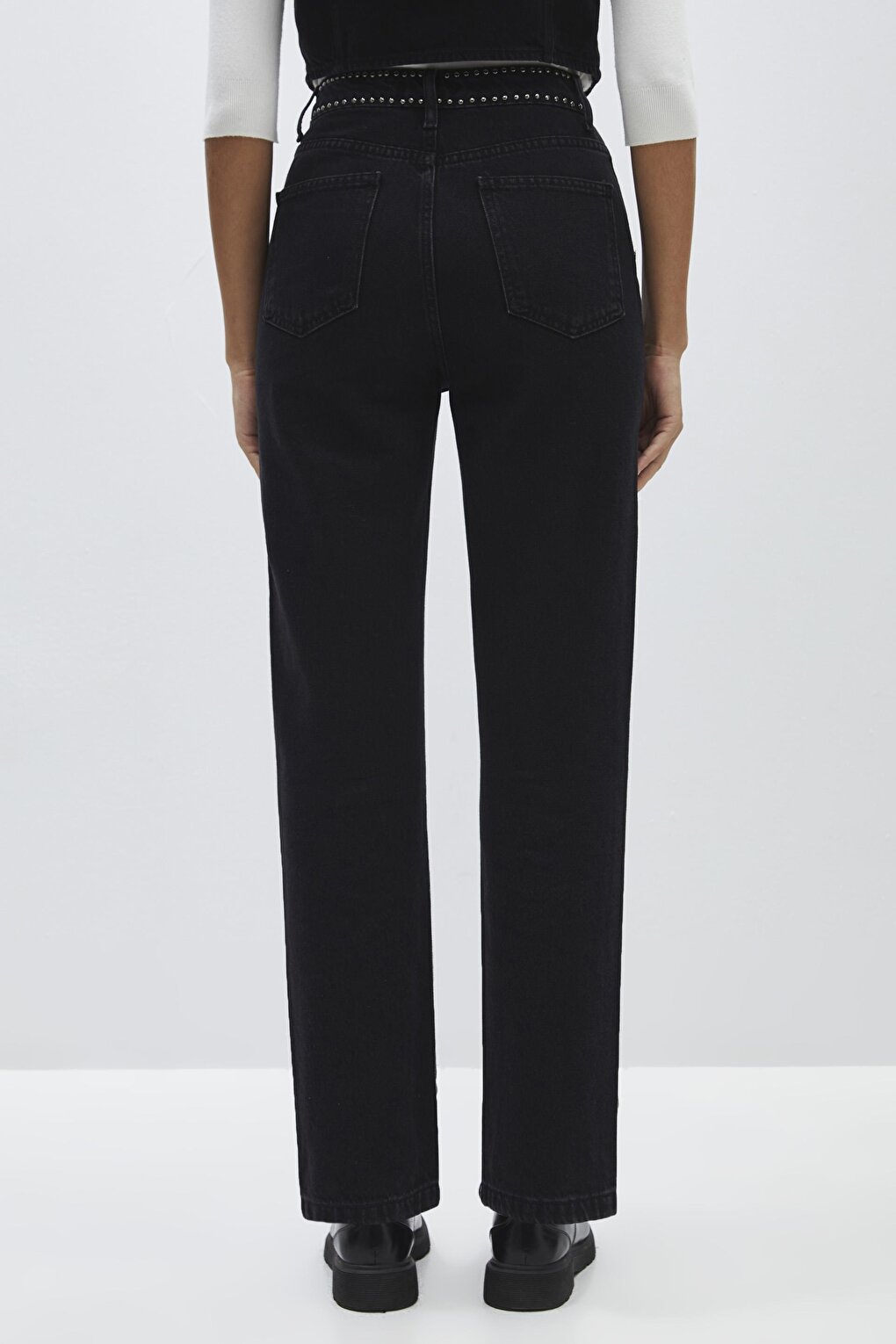 Black High Waist Troc Detailed Straight Jeans