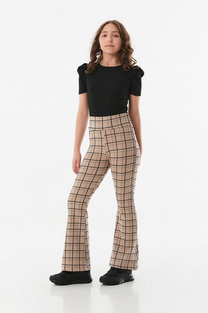 Plaid Patterned Flare Leg Girls' Trousers and Leggings