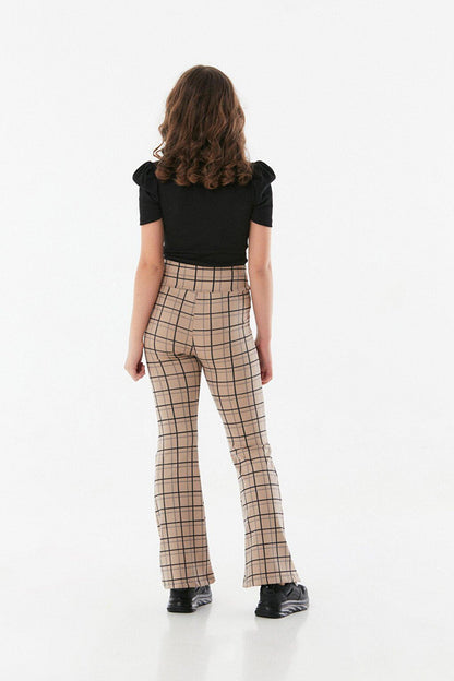 Plaid Patterned Flare Leg Girls' Trousers and Leggings