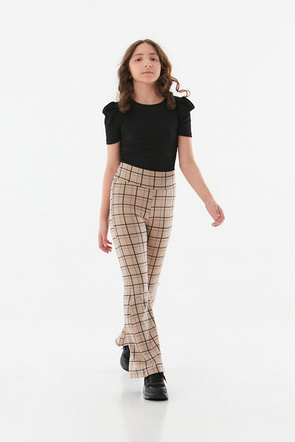 Plaid Patterned Flare Leg Girls' Trousers and Leggings