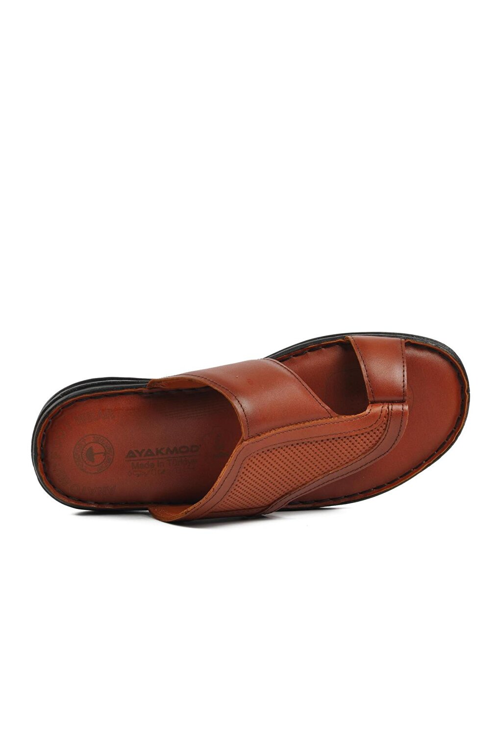 B15.197 Tan Inside and Outside Genuine Leather Flip Flops Men's Slippers