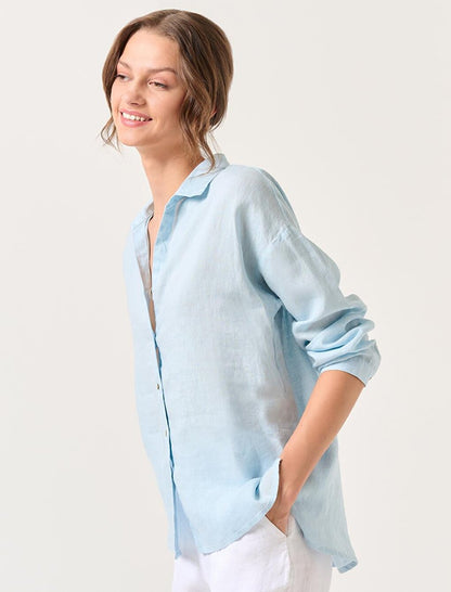 Sky Blue Long Sleeve Woven Linen Shirt