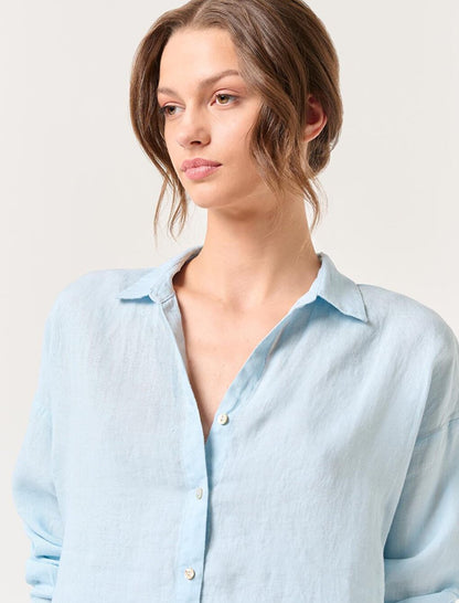 Sky Blue Long Sleeve Woven Linen Shirt