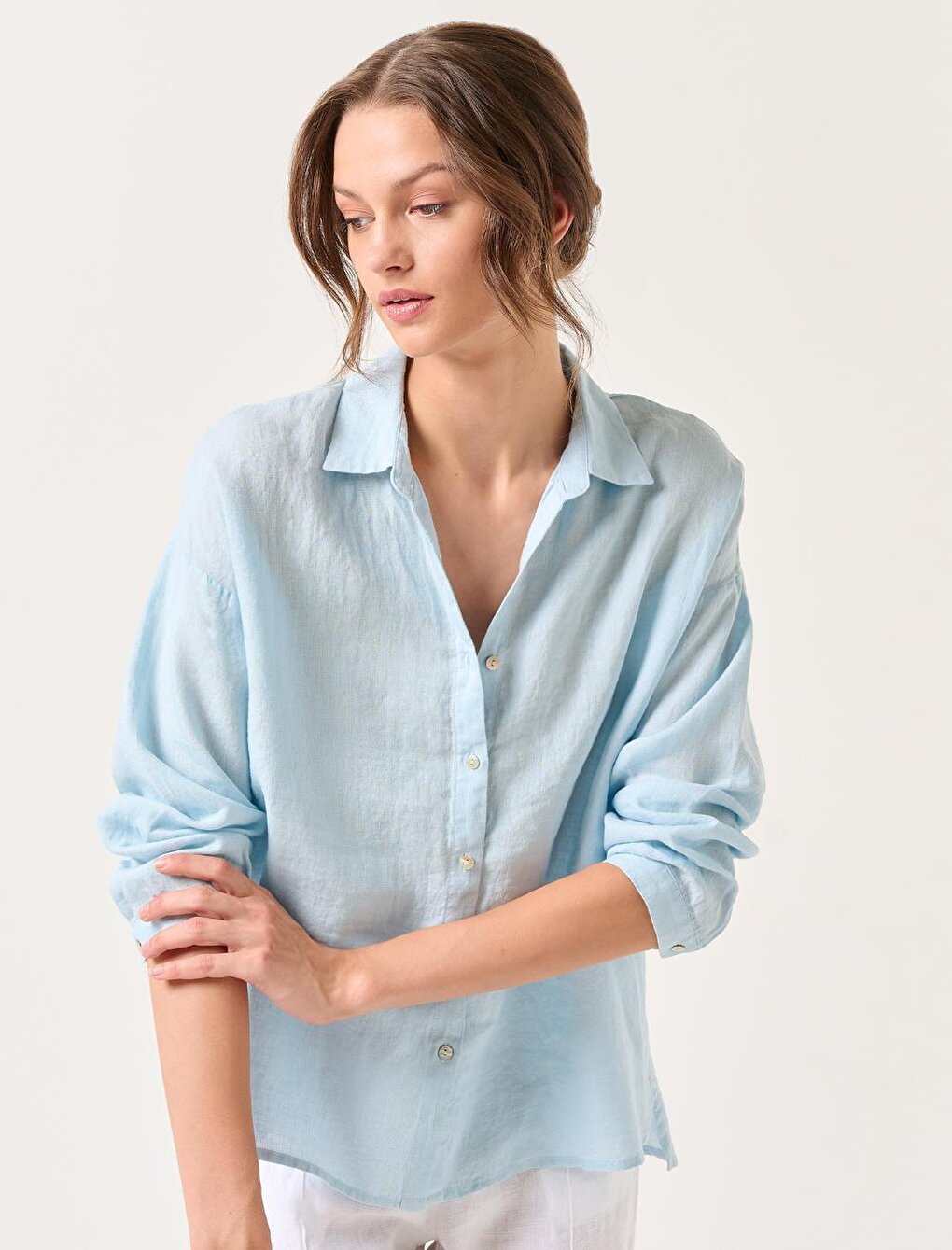 Sky Blue Long Sleeve Woven Linen Shirt