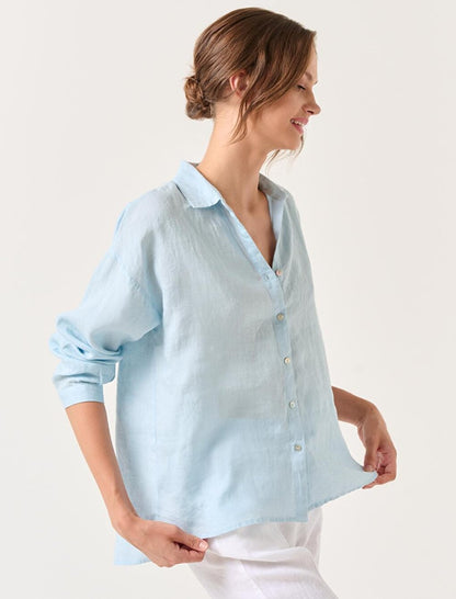 Sky Blue Long Sleeve Woven Linen Shirt