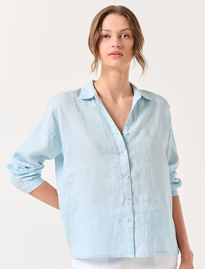 Sky Blue Long Sleeve Woven Linen Shirt