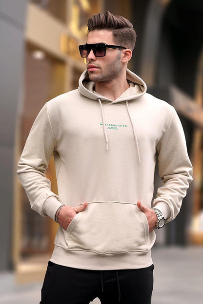 Beige Hooded Printed Men's Sweatshirt 6017