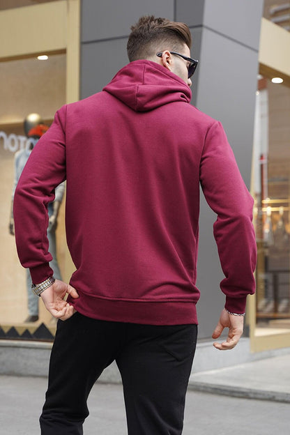 Claret Red Hooded Printed Men's Sweatshirt 6017