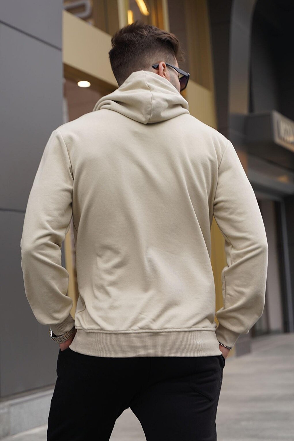 Beige Hooded Printed Men's Sweatshirt 6017