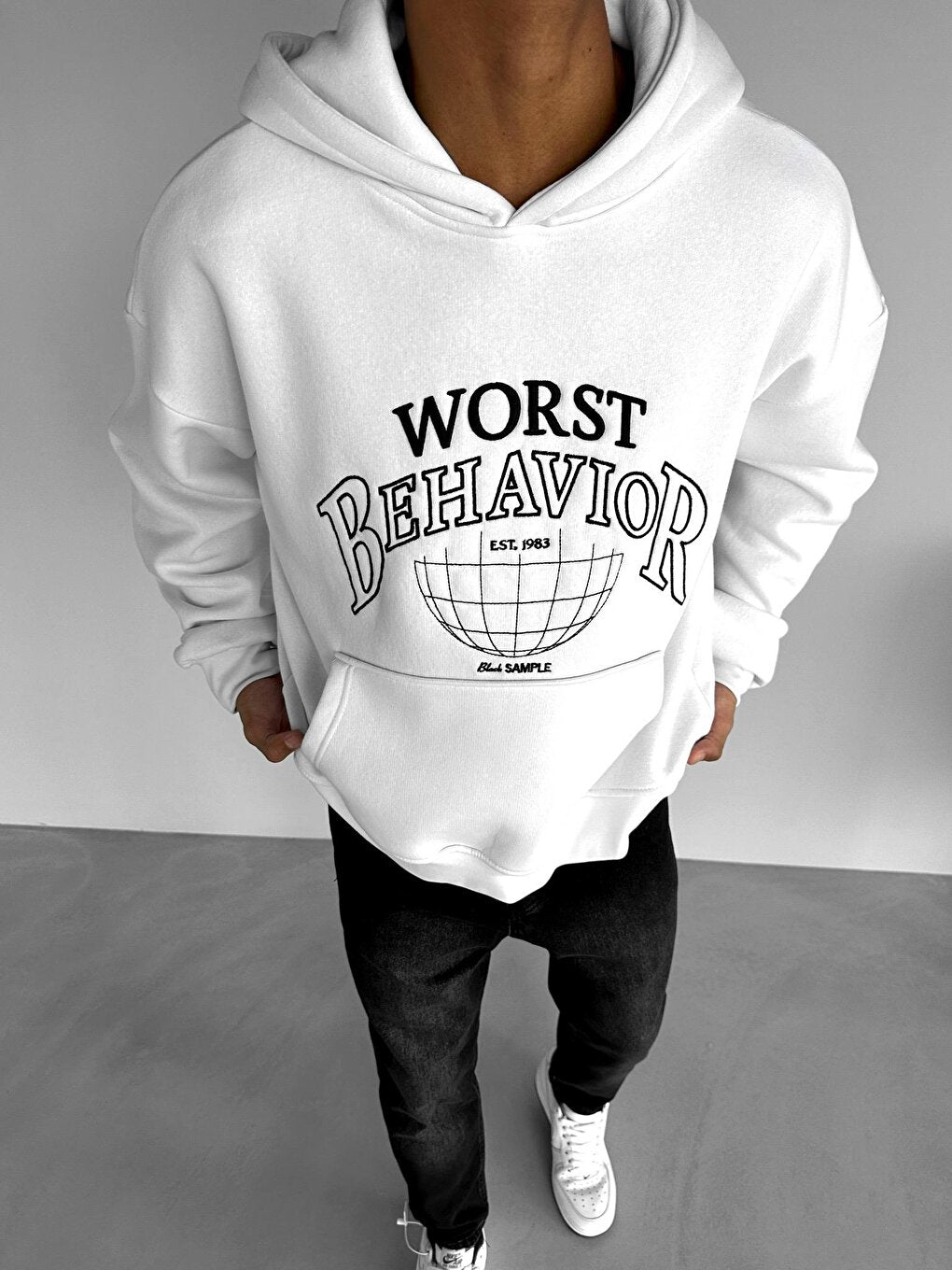 Oversize Embroidered Hooded Sweatshirt White