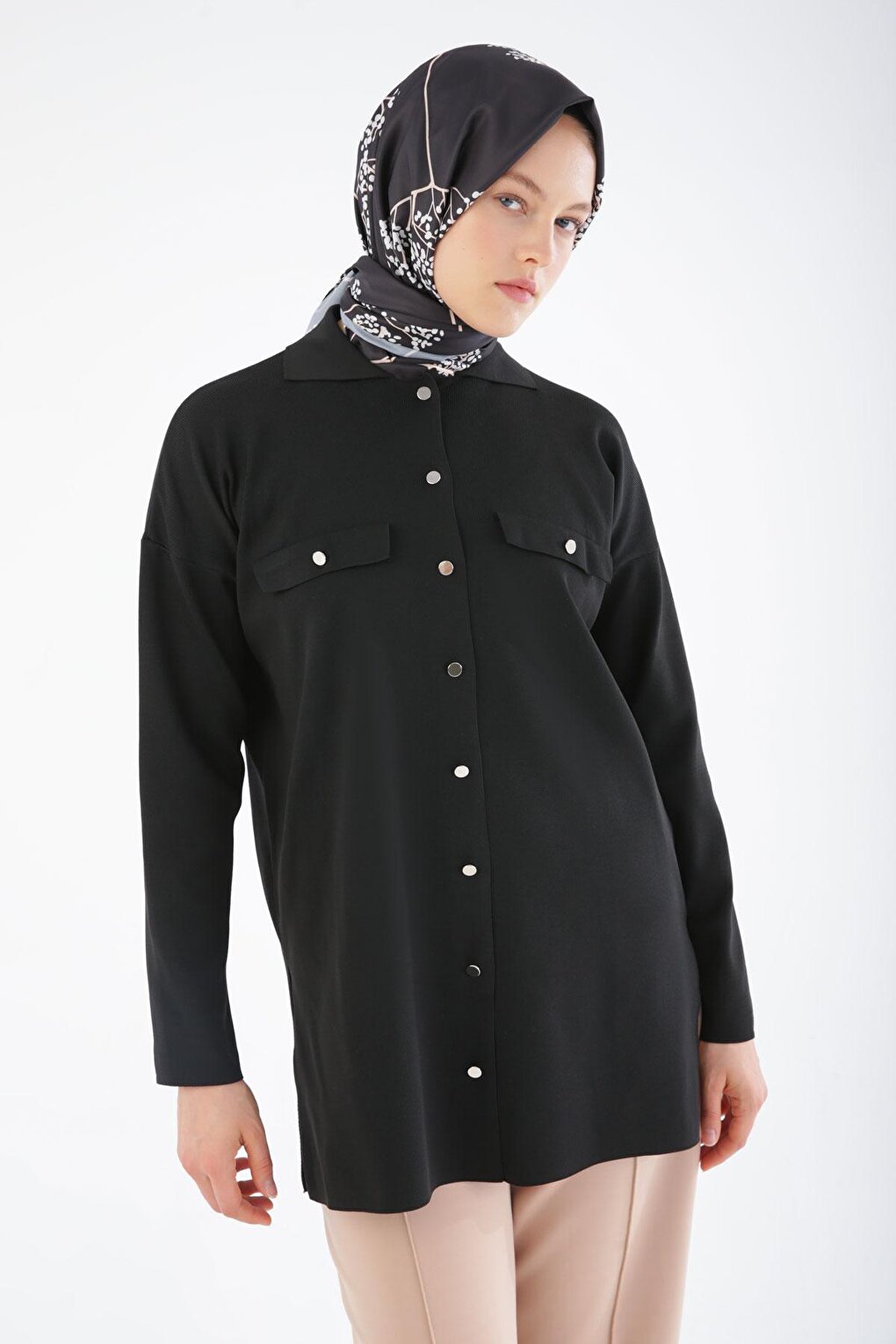 Black Fine Knitwear Shirt Tunic