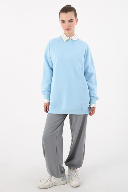 Light Blue 3 Thread Oversize Basic Sweatshirt