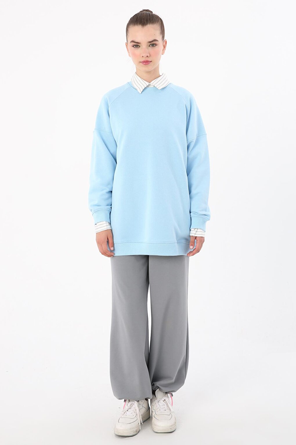 Light Blue 3 Thread Oversize Basic Sweatshirt