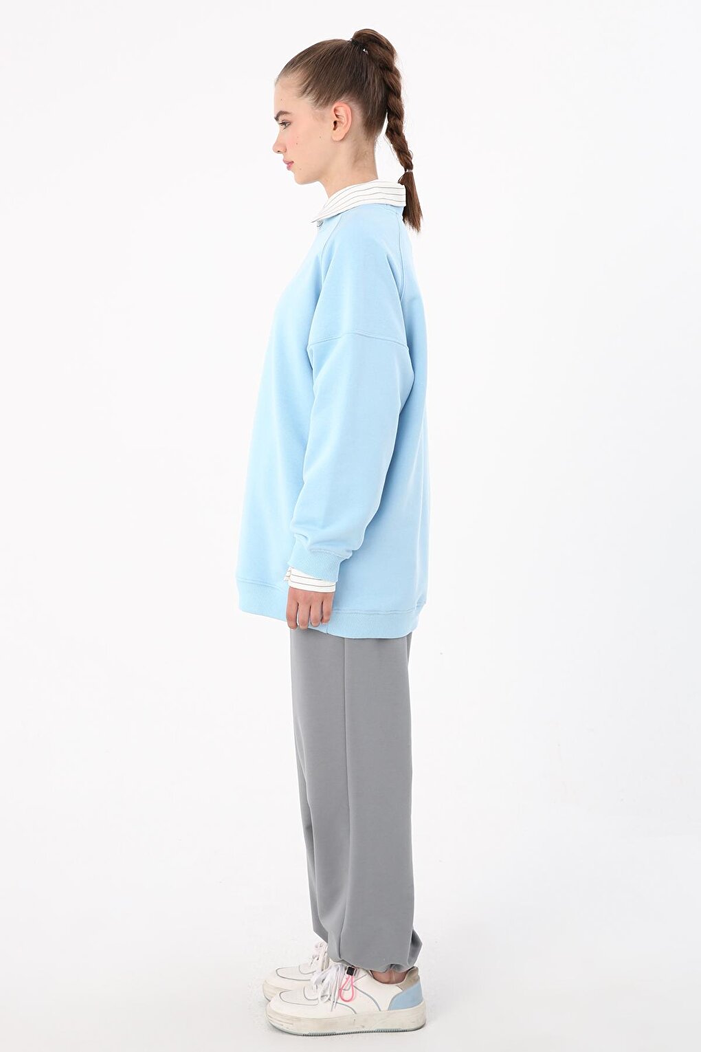 Light Blue 3 Thread Oversize Basic Sweatshirt