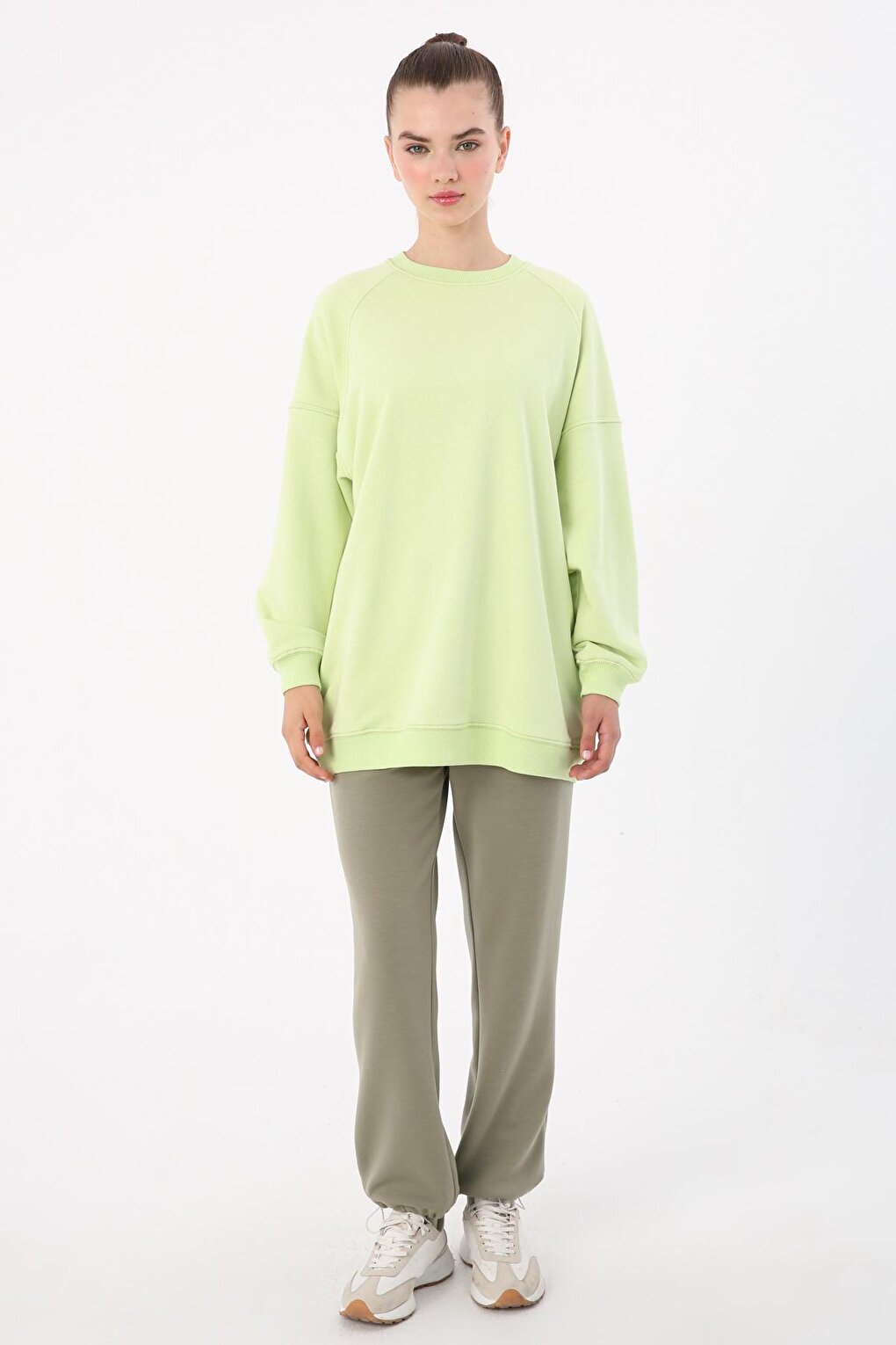 Light Green 3 Thread Oversize Basic Sweatshirt