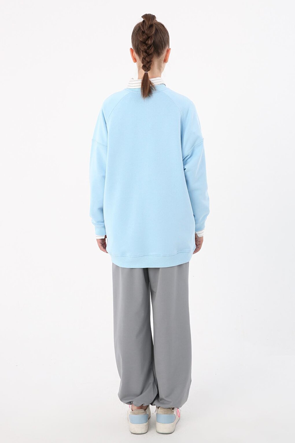 Light Blue 3 Thread Oversize Basic Sweatshirt