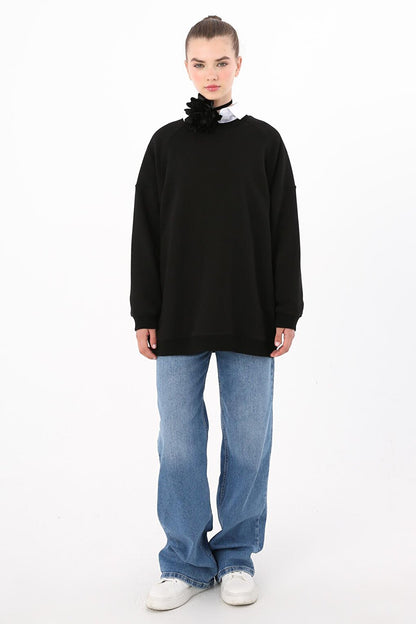 Black 3 Thread Oversize Basic Sweatshirt