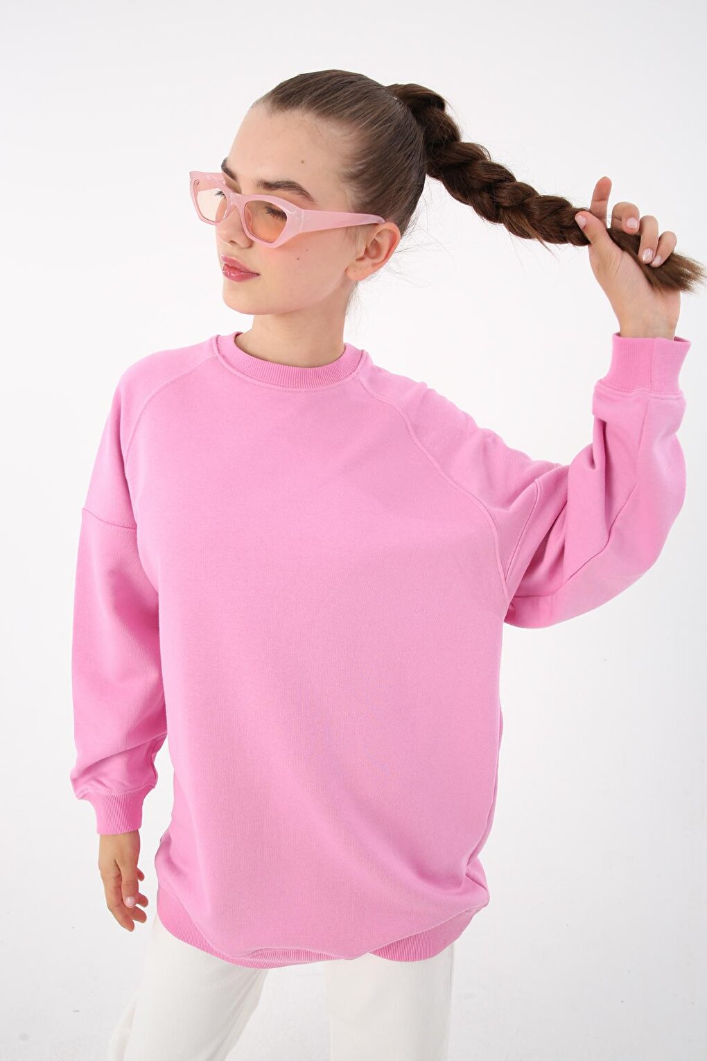 Pink 3 Thread Oversize Basic Sweatshirt